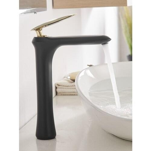 White/Black Gold Bathroom Basin Faucets Solid Brass Sink Mixer Hot & Cold Single Handle Deck Mounted With Bubbler Lavatory Taps