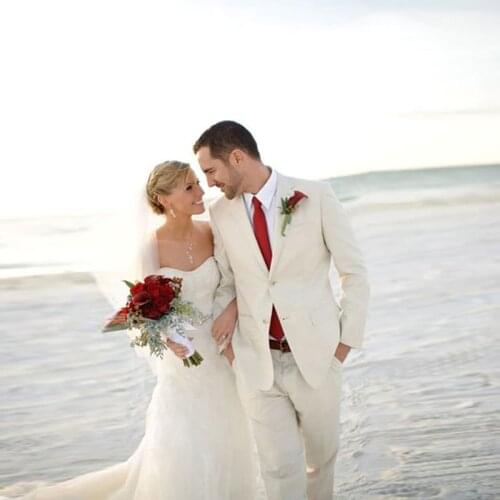 Wedding Suits Summer Beach Groom Tuxedos Slim Fit Groomsmen Suits 2 Pieces (Jacket+Pants) Best Man Blazer Costume Homme