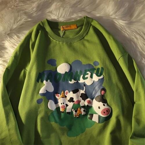 Cute Cow Print Sweatshirt Goth Teens Clothes O-neck Long Sleeve Tops Korean Fashion Womens Winter Tops Vintage Streetwear 2021