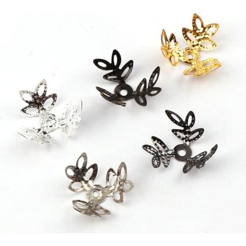 10mm Vintage Filigree Metal Three-Leaf Hollow Flower Spacer Beads End Caps Pendant DIY Charms Connectors Jewelry Findings