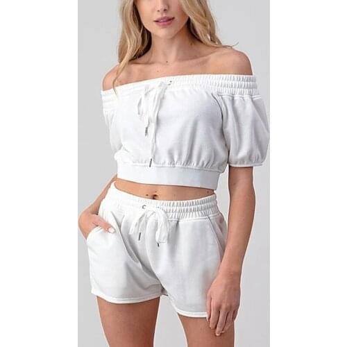 Colysmo Cotton Two Piece Set Womens Sexy Off Shoulder Short Sleeve Crop Top Casual Shorts 2 Pieces Set Summer Tracksuit 2020 New