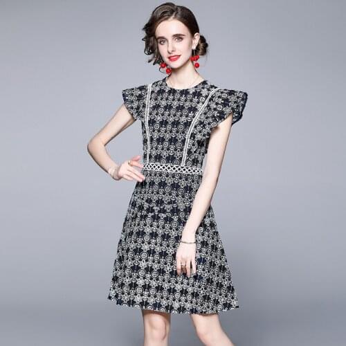 New Temperament Hollow Out Crochet Party Dresses Women Summer Flying Sleeve A-line Elegant Dress Clothes Vestidos Robe Femme