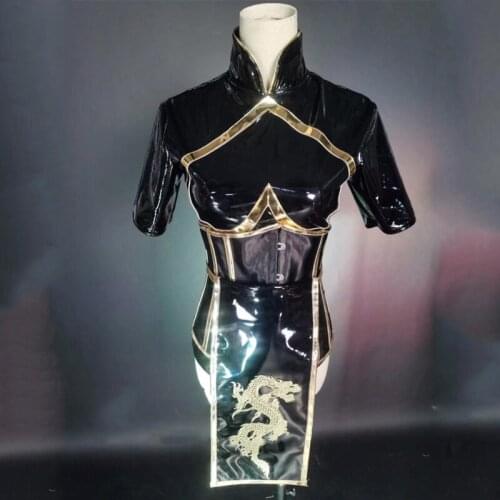 New Female Singer Stage Patent Leather Dress Pole Dance Clothing Women Jazz Costumes Gogo Dancer Festival Rave Outfits DWY5422