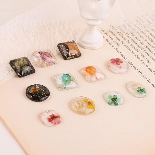 10pcs Fashion Dried Flower Elegant Earrings For Women Gold foil resin patch square ellipse geometry embedded diy accessories