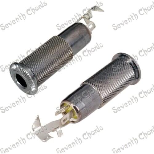 2 Pcs Gun color Brass Knurled Cylinder 1/4" 6.35mm Output Input Jack Plug Socket for Bass Guitar