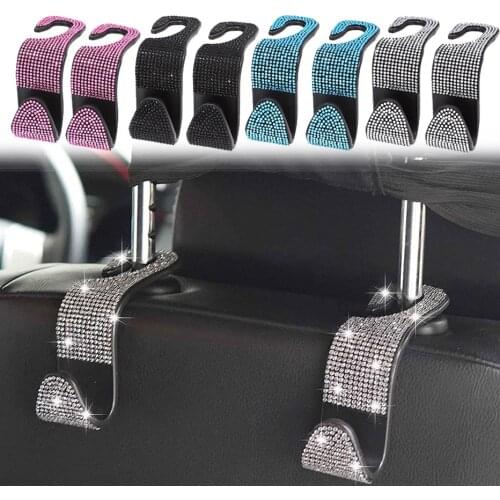 2pcs Rhinestone Car Headrest Hooks Car Back Seat Bling Hanger Holder Hook for Shopping Bags Handbags Purses Cloth Grocery Hanger