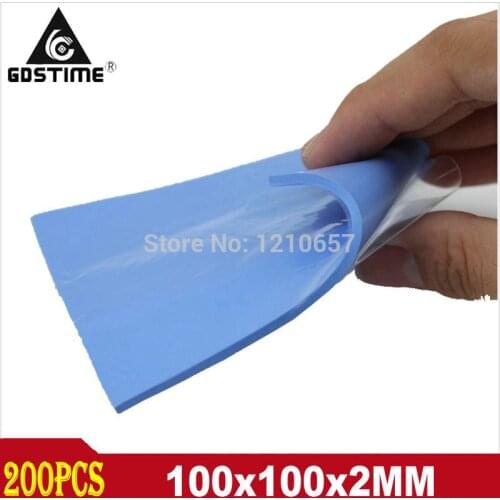 200Pcs Lot Gdstime 100x100x2mm 2MM Thickness GPU CPU Heatsink Cooling Thermal Conductive Silicone Pad Blue Gray Green