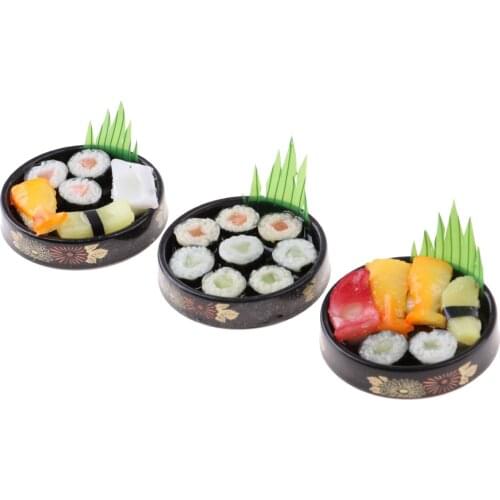 3 Pieces Vivid Japanese Food Sushi - Round Plate 1/6 Dollhouse Miniatures