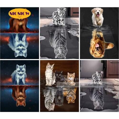 5D DIY Diamond Painting Full Square Drill Cat And Dog Tiger Wolf Daimond Mosaic Embroidery Cross-stitch Animals Home Decor Gifts