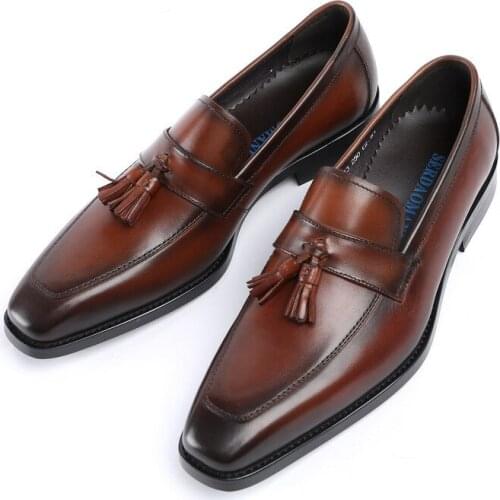 British pointed-toe business single leather shoes, leather tassel pointed-toe leather shoes, set foot mens leather shoes, loafe