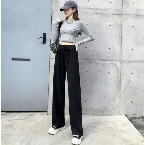 Wide leg pants 2021 summer new high waist loose thin section drape straight casual mopping womens pants