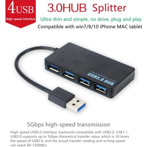 Black USB3.0 High-speed Splitter Expansion One for Four Usb Four-port Splitter Computer Usb3.0 Hub Hub Transmission Rate 5Gbps