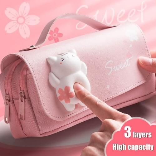 New Simple Stationery Decompression Bag Cherry Blossom Girl Student Multi-function Cute Large Capacity Portable Stationery Box