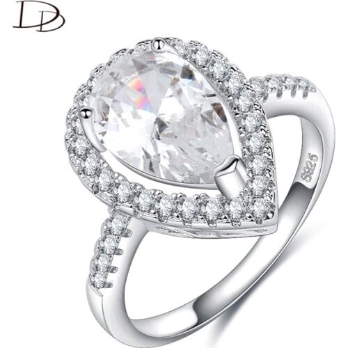 DODO Gorgeous Princess Water-Drop AAA Zircon Stone Rings For Women High Quality Pave Set Wedding Bague Silver Color Gifts Ra062