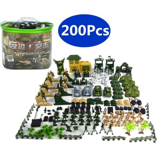 200Pcs Army Men Military Action Figures Set Aseemble Soldiers Vehicles Aircraft Boat Pretend Artillery Plastic Soldier Model Toy