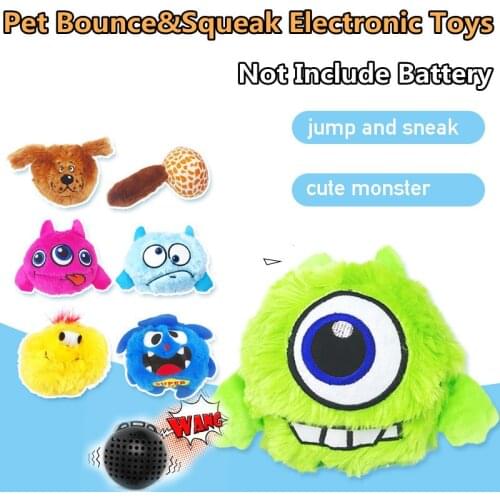 Dog Interactive Bounce Toy Puppy Electronic Toys Squeak Ball Washable Fleece Cute Monster Pets Toy Jumping Ball for Small Dogs