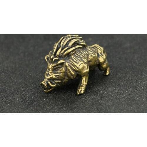 Fine Retro Crafts Pure Copper Wild Boar Ornaments Copper Carved Tea Pet Pig Brass Small Size Copper Wares Collection Various Sty