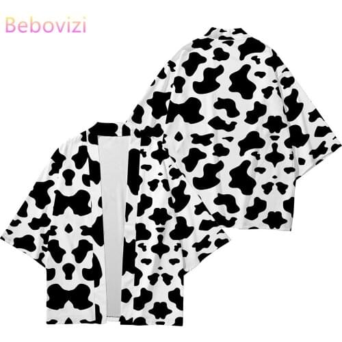 Plus Size XXS-6XL Cow Black White Loose Japanese Streetwear Cardigan Women Men Harajuku Haori Cosplay Kimono Top Yukata Clothes