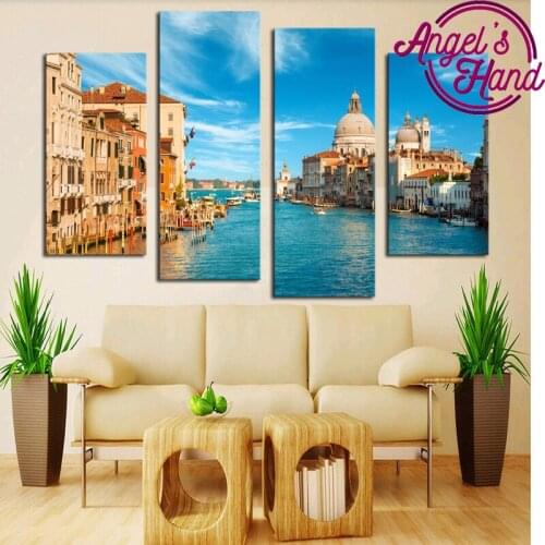 4pcs,DIY Diamond Painting Venice water city,Cross-Stitch Patterns,Diamond Embroidery mosaic Home Decor,picture of rhinestones