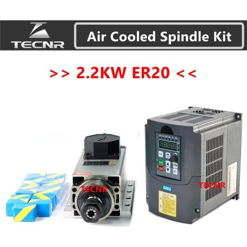 2.2kw 220V 380V air cooled spindle motor kit and 2.2KW VFD frquency inverter with ER20 collet for cnc router
