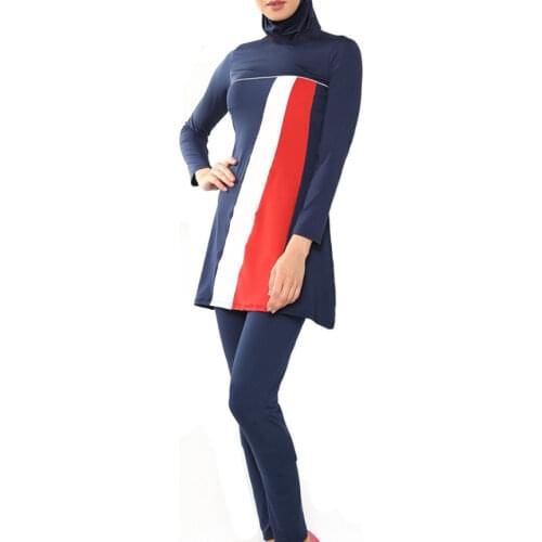 3 Piece Set Muslim Swimwear Women Patchwork Long Sleeve Top,hat and Pants Swimsuit Khimar Turkey Islamic Clothing Burkini Mujer