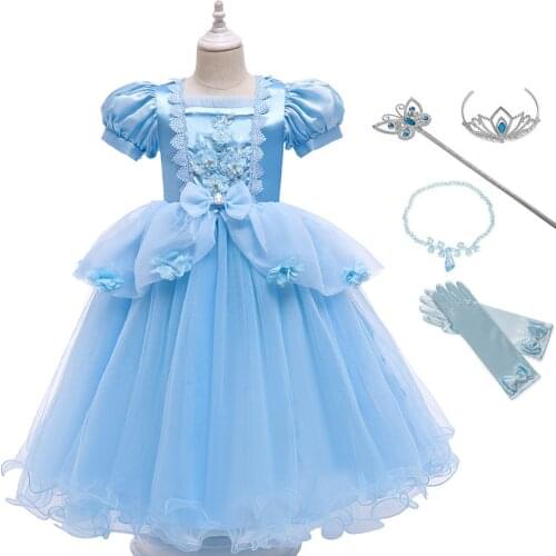 Girls Princess Costume Cendrillon Dress for Party Kids Patchwork Flower Wedding Gown Halloween Birthday Frock Cinderela Vestido