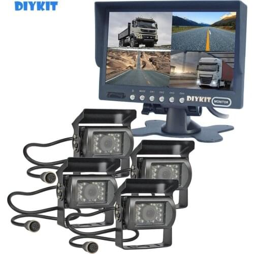 DIYKIT 7" 4 Split QUAD Rear View Monitor Car Monitor +4 x CCD IR Night Vision Rear View Camera Waterproof For Truck Bus
