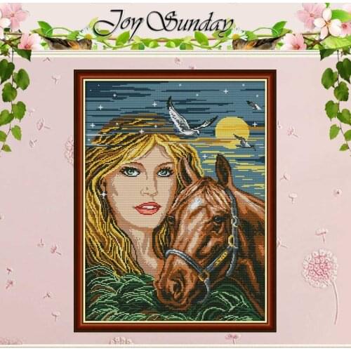 Beauty And Horse painting counted 11CT 14CT Cross Stitch Sets DIY wholesale Cross-stitch Kits Embroidery Needlework Home Decor