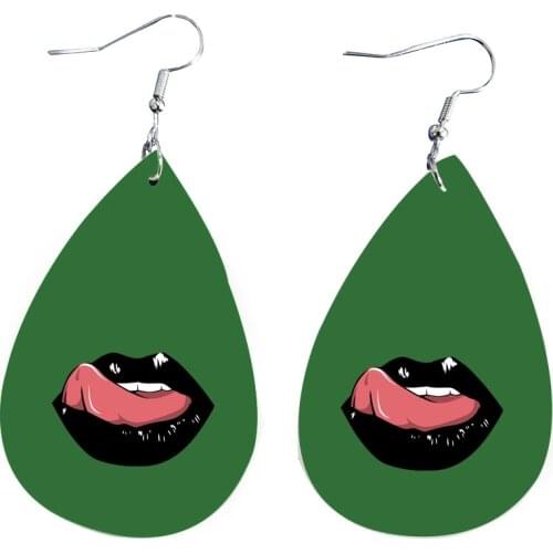 2021 New Fashion Bundle Kiss Red Sexy Lips Earrings Faux Leather