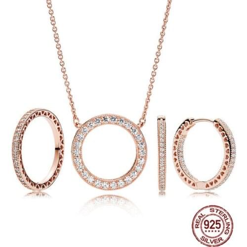 NEW Fashion Charms 925 Sterling Silver Original PAN Rose Rings Suit For Women Jewelry Gift Wholesale Factory