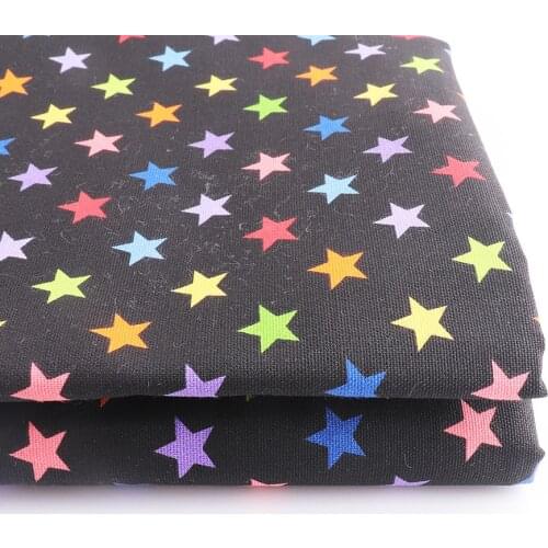 Colorful stars Black Cotton Fabric Printed Clothes Christmas Apparel Sewing Accessorie Needleworks For Dolls Bag Making DIY