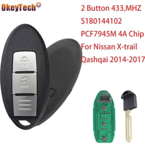 OKeyTech 2 Buttons Fit For Nissan X-trail Qashqai 2014-2017 Remote Control Car Key PCF7945M 4A Chip 433MHz FCC ID:S180144102