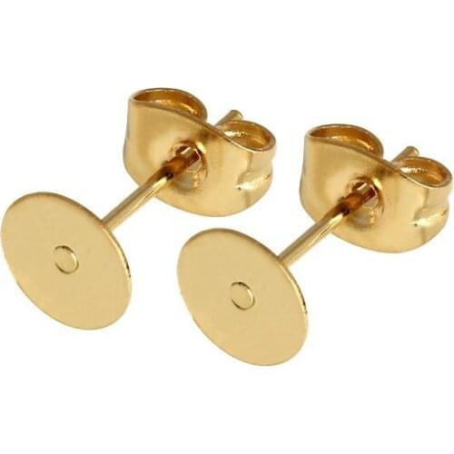 50pcs/lot Gold Stainless Steel Blank Post Earring Studs Base Pins With Earring Plug Findings Ear Back For DIY Jewelry Making