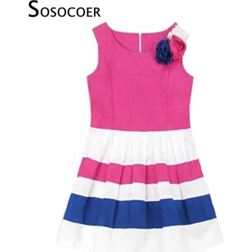 SOSOCOER Little Girl Princess Dresses Summer Stripe Kids Dress For Girls Clothes Fashion Flowers Sleeveless Children Dresses