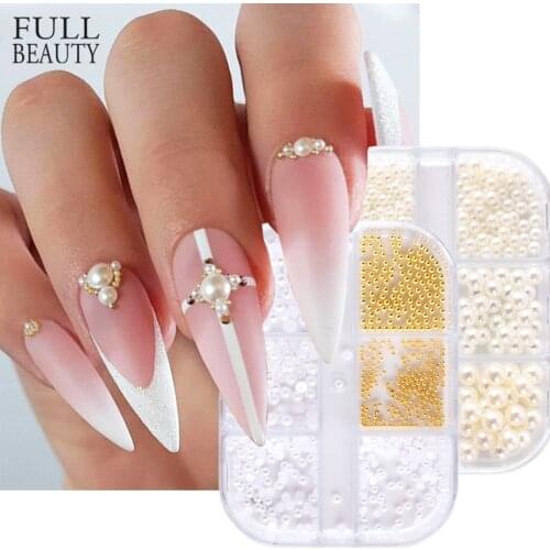 Half Round Flatback Pearls Nails Accessories Jewelry Gold Bead Rhinestones Decoration DIY Summer Charm Studs Manicure CH6ZZ01-17