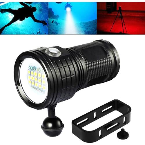QX27 500W Fitteen 5050 White XML2 Six XPE Blue R5 Six XPE Red R5 LED Underwater 80m Diving Flashlight with Spherical Bracket