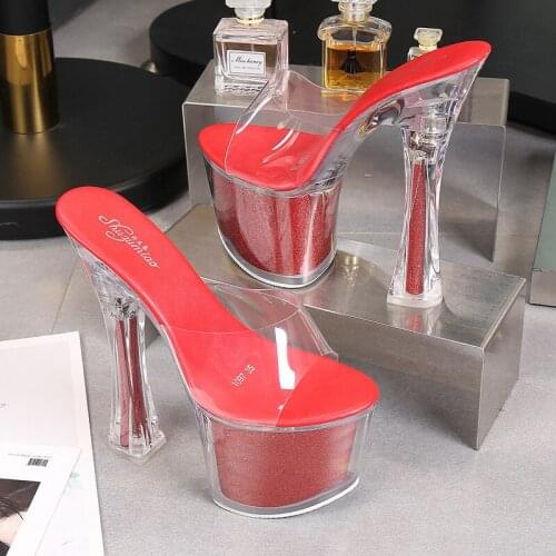 Wedding Shoes Sandals Women Shoes Platform Thick Heel Ultra High Heels sandals 17CM Transparent Crystal Sandals Shoes