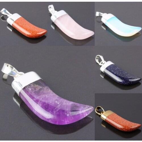 SUNYIK Natural Crystal Stone Pendant Dagger Sword Knife Shape Silver Color Healing Jewerlry For Necklace