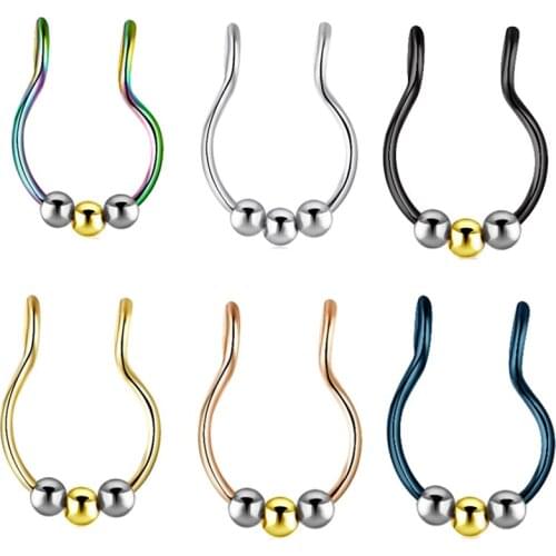 TIANCIFBYJS 20g Fake Nose Rings Hoop Stainless Steel Septum Faux Lip Ear Septum Stud Non-Pierced Piercing Body Jewelry 1/5pcs