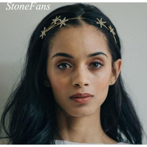 Stonefans Gold Star Crystal Bridal Crown Luxury Tiara for Women Trendy King Hair Headband Rhinestone Hair Accessories Jewelry