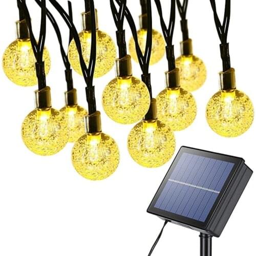 Outdoor Solar String Lights Crystal Globe Balls Fairy Lights 8 Modes Waterproof for Patio Garden Yard Bistro Balcony Decoration