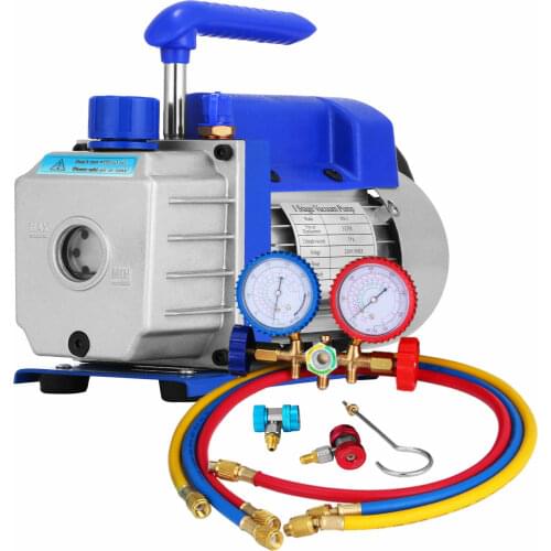 VEVOR 3CFM 1/4HP Vacuum Pump AC Refrigeration + Manifold Gauge, R12 R22 R134A HVAC Refrigerant Air Conditioning Vacuum Pump Kit