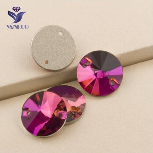 YANRUO 3200 All Sizes Fuchsia Top Quality Rivoli Sewing Garment Flatback Strass Sew On Rhinestone Crystal Gems