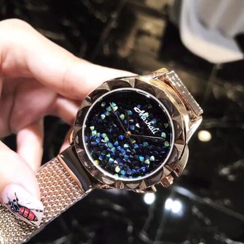 Brand MASHALI Shining Crystals Women Watches Cool Big Size Girls Dress Party Wristwatch Mesh Bracelet Relogio Montre Femme W102