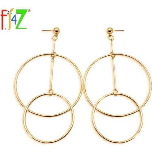 F.J4Z New Fashion Stylish Double Big Circles Cocktail Statement Drop Earrings for Women Brincos Grandes