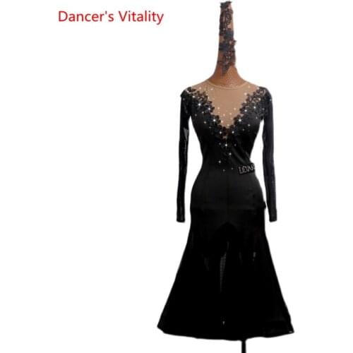 Latin dance competition dress female adult high-end custom long-sleeved dance skirt Professional Competition Practice Clothing