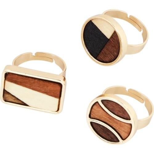 1 PC Vintage Geomtric Open Adjustable Rings For Women Jewelry Natural Splicing Wooden Rings Daily Business Accessories Gift