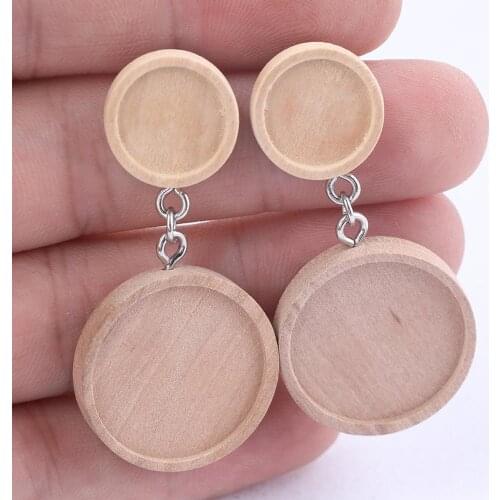 10pcs Fit 12mm 20mm Round Glass Cabochon Wood Earring Blanks Diy Jewelry Making Findings