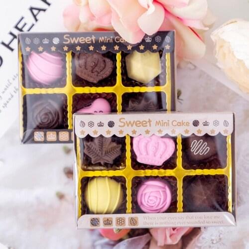 12 Pcs Creative Novelty Erasers Chocolate Modeling Boxed Erasers Set Cute Korean Student Office Supplies Stationery Wholesale