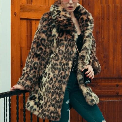 2021 Chic Womens Leopard Faux Fur Coats Winter Thicken Warm Long Sleeve Slim Outerwear Clothes Ladies Elegant Fashion Overcoats